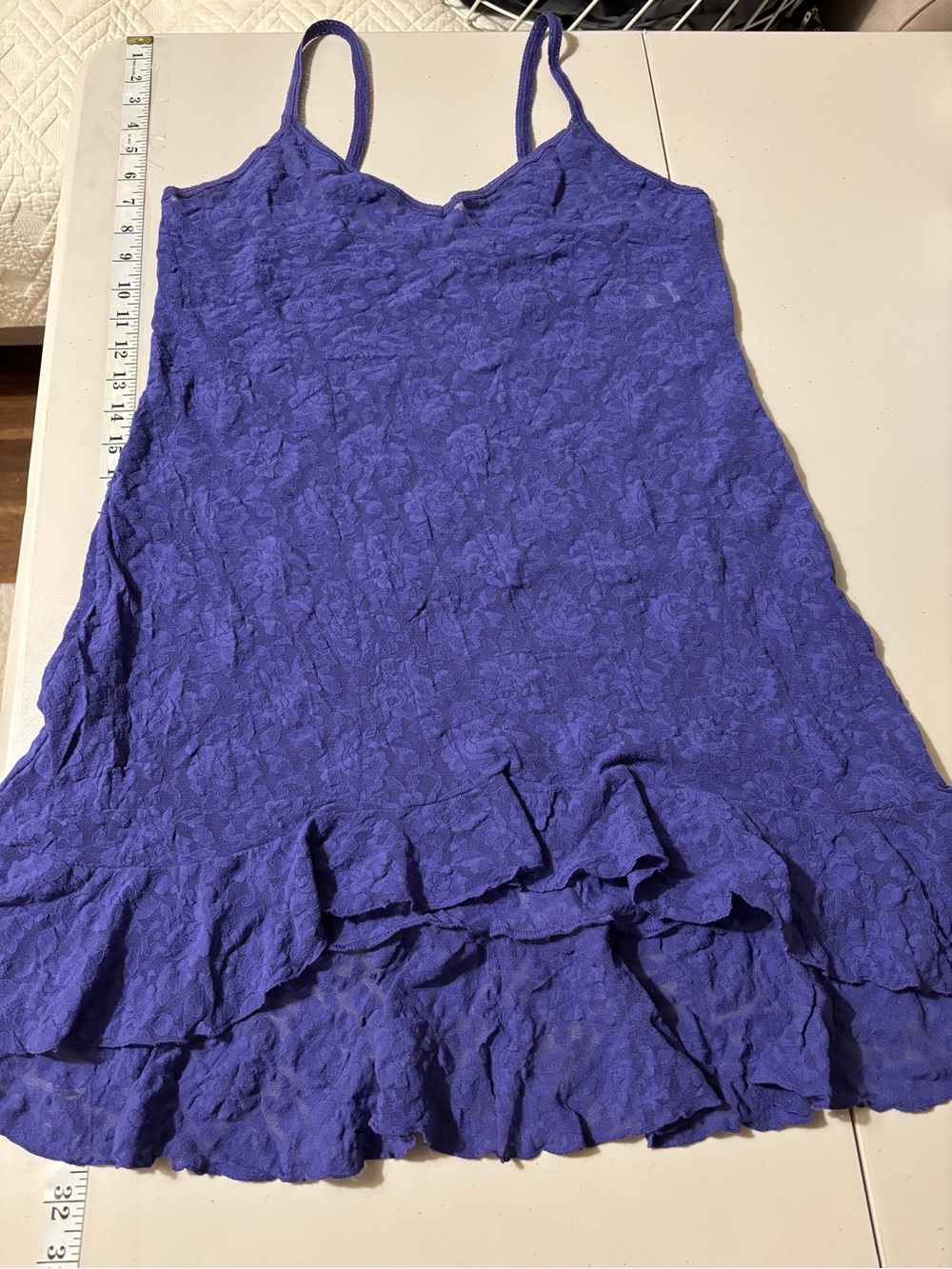 Hanky Panky Floral Purple Mini Slip Dress Size Large Lace Fairy Y2K Ruffle - Picture 10 of 11